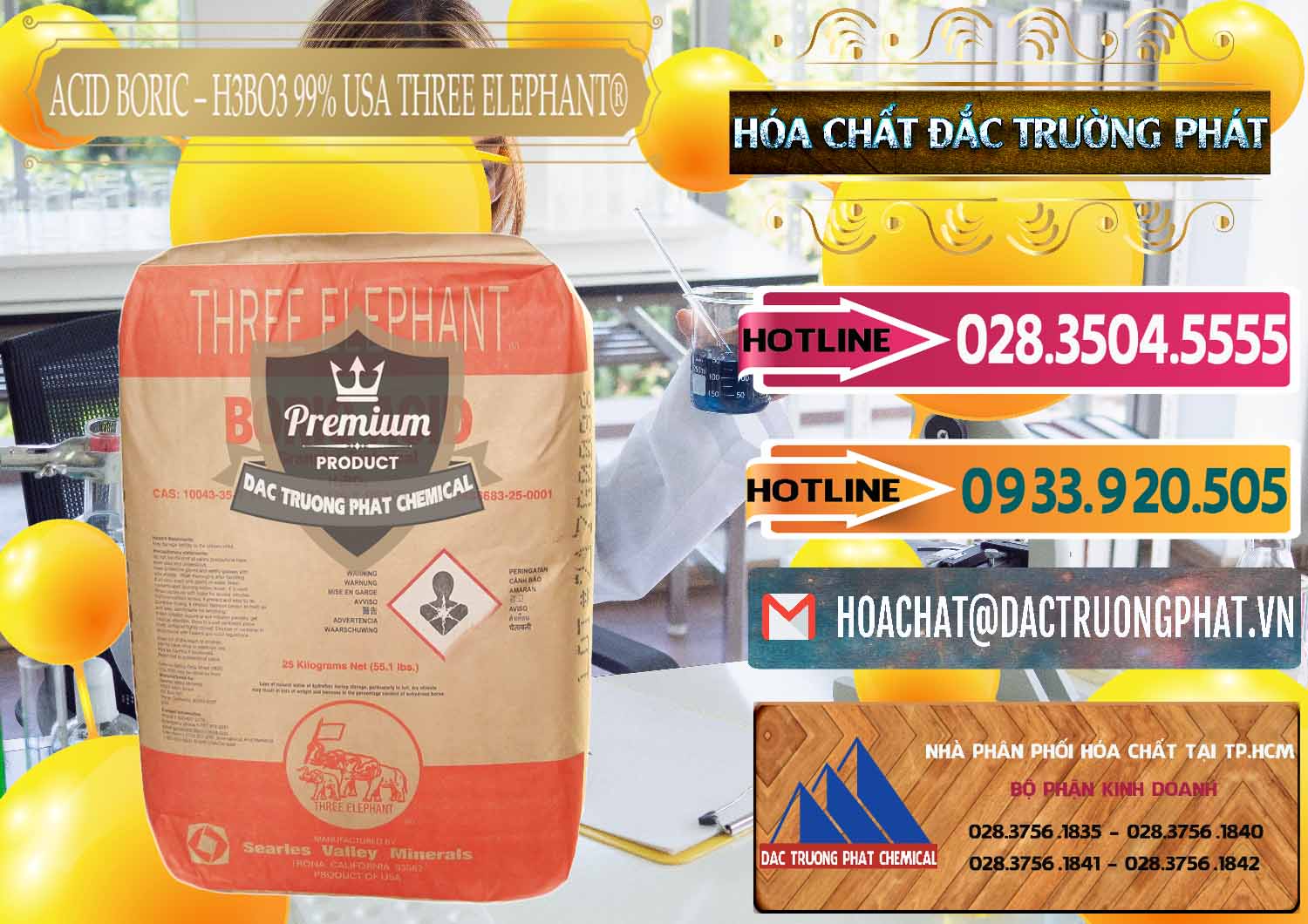 Công ty bán ( cung ứng ) Acid Boric – Axit Boric H3BO3 Mỹ USA Three Elephant® - 0005 - Cty nhập khẩu ( cung cấp ) hóa chất tại TP.HCM - dactruongphat.vn