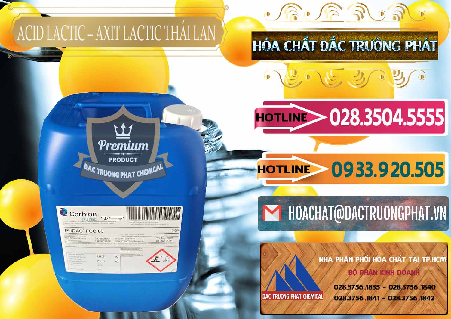 Công ty cung cấp - bán Acid Lactic – Axit Lactic Thái Lan Purac FCC 88 - 0012 - Nơi bán ( phân phối ) hóa chất tại TP.HCM - dactruongphat.vn