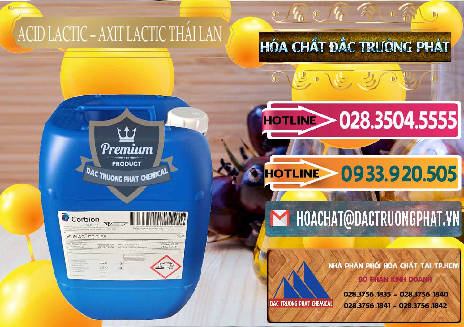 Công ty chuyên kinh doanh - bán Acid Lactic – Axit Lactic Thái Lan Purac FCC 88 - 0012 - Cty chuyên nhập khẩu - cung cấp hóa chất tại TP.HCM - dactruongphat.vn