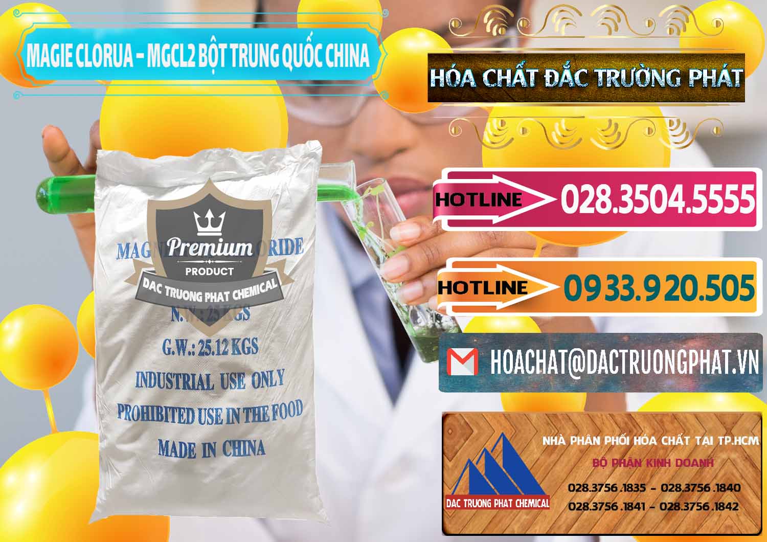 Cty bán ( cung cấp ) Magie Clorua – MGCL2 96% Dạng Bột Bao Chữ Xanh Trung Quốc China - 0207 - Công ty nhập khẩu & cung cấp hóa chất tại TP.HCM - dactruongphat.vn
