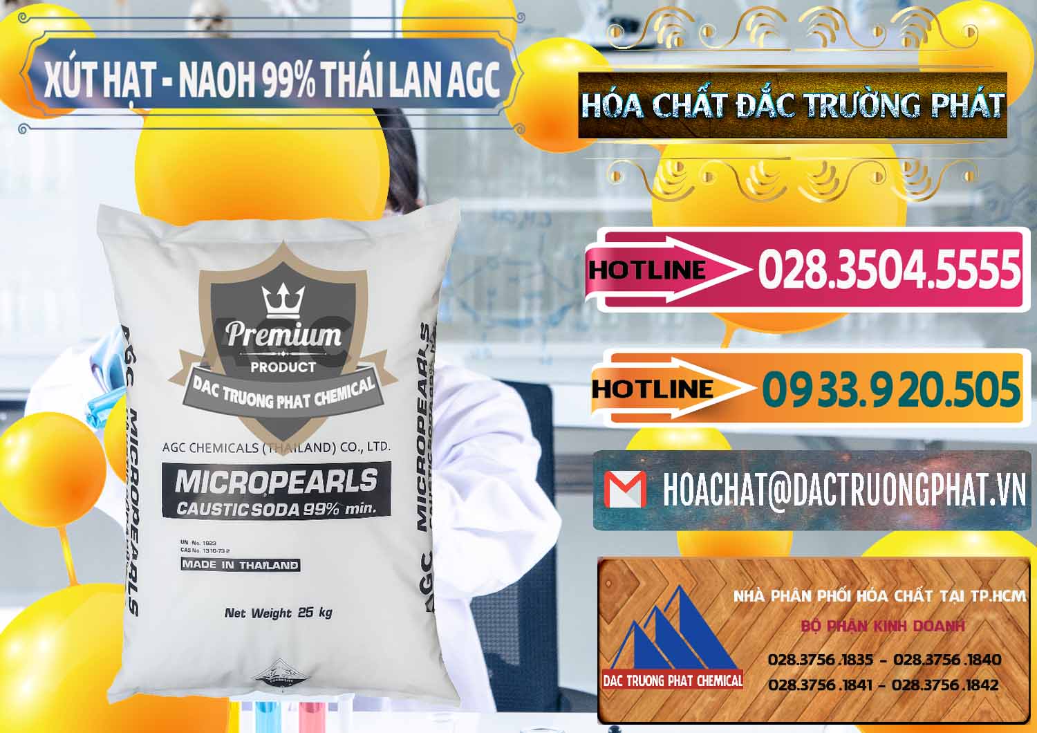 Nơi cung ứng - bán Xút Hạt - NaOH Bột 99% AGC Thái Lan - 0168 - Kinh doanh ( phân phối ) hóa chất tại TP.HCM - dactruongphat.vn
