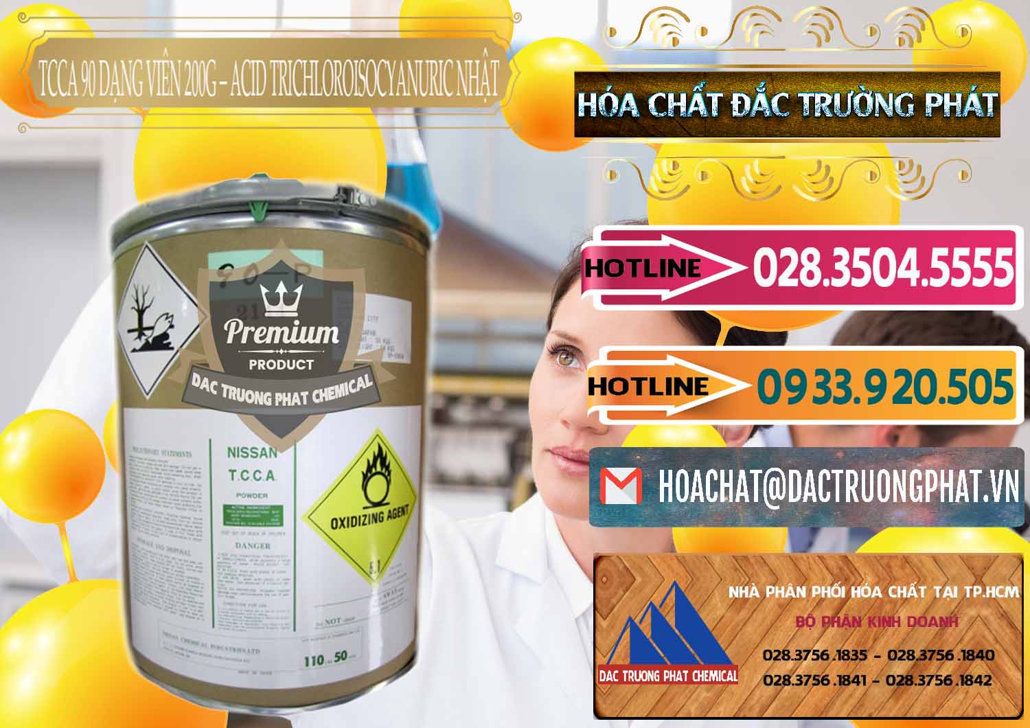 Cty chuyên phân phối - bán TCCA - Acid Trichloroisocyanuric 90% Dạng Viên 200G Nissan Nhật Bản Japan - 0163 - Phân phối và kinh doanh hóa chất tại TP.HCM - dactruongphat.vn